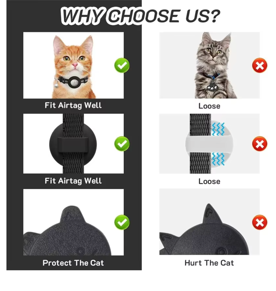 Cat Collar Compatible with Apple Airtag with Bell Adjustable Safety Buckle Reflective GPS Collar for Kittens Puppies 7-12In