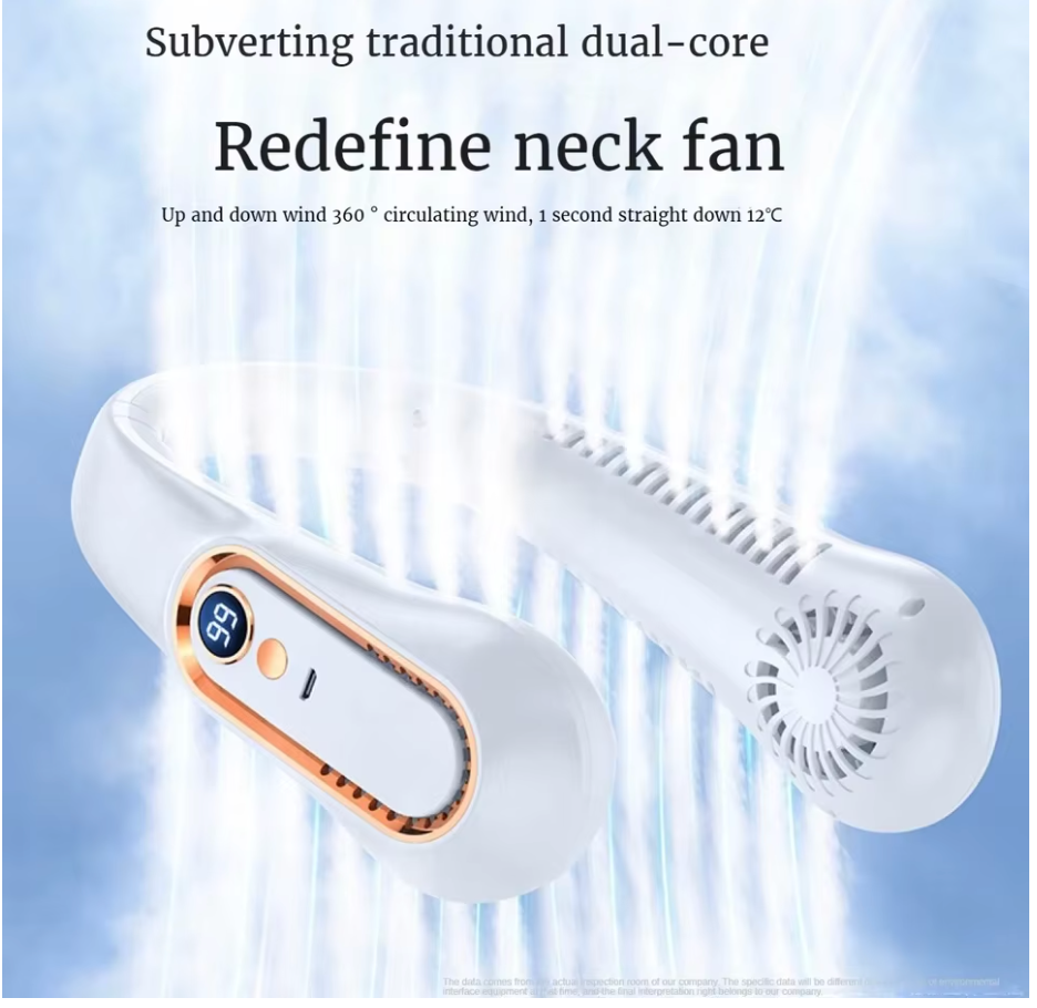TINSOL USB Rechargeable Hanging Neck Fan – Portable Ceiling Fan with Digital Display for Students & Office Sports