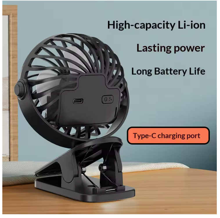 HOMEFISH Portable Clip Fan – 720° Rotatable Rechargeable Hanging Fan with Night Light for Outdoor & Camping