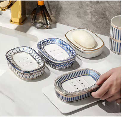 Luxury Irregular Stripe Ceramic Soap Dish with Drainage – Modern Bathroom Organizer