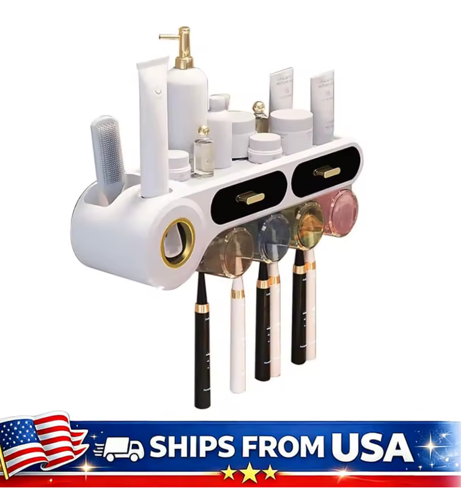 All-in-One Toothbrush Organizer & Toothpaste Dispenser