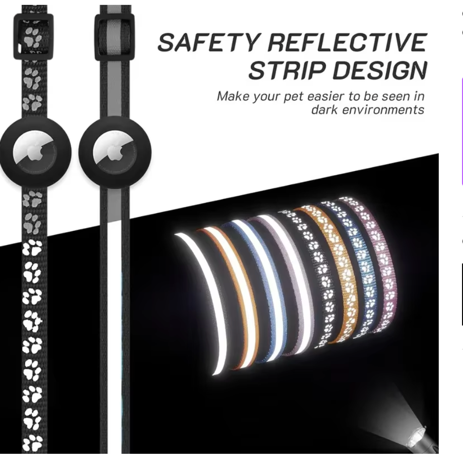 Cat Collar Compatible with Apple Airtag with Bell Adjustable Safety Buckle Reflective GPS Collar for Kittens Puppies 7-12In