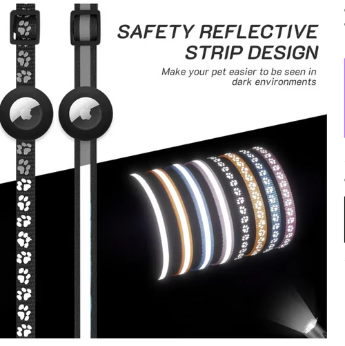 Cat Collar Compatible with Apple Airtag with Bell Adjustable Safety Buckle Reflective GPS Collar for Kittens Puppies 7-12In