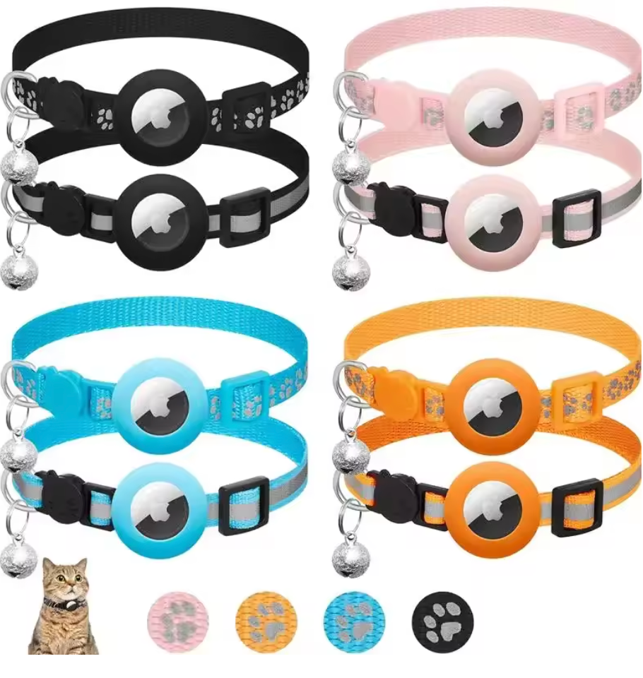 Cat Collar Compatible with Apple Airtag with Bell Adjustable Safety Buckle Reflective GPS Collar for Kittens Puppies 7-12In
