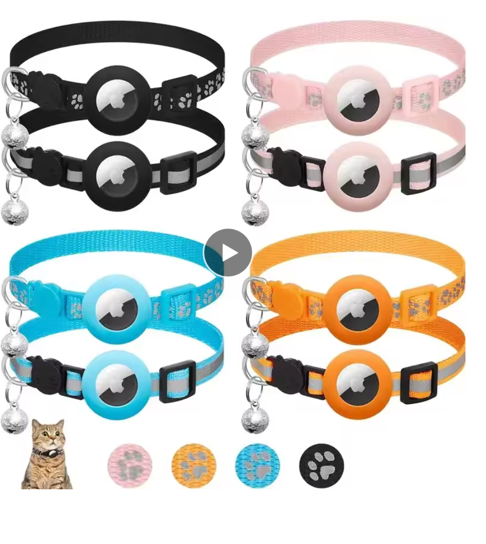 Cat Collar Compatible with Apple Airtag with Bell Adjustable Safety Buckle Reflective GPS Collar for Kittens Puppies 7-12In