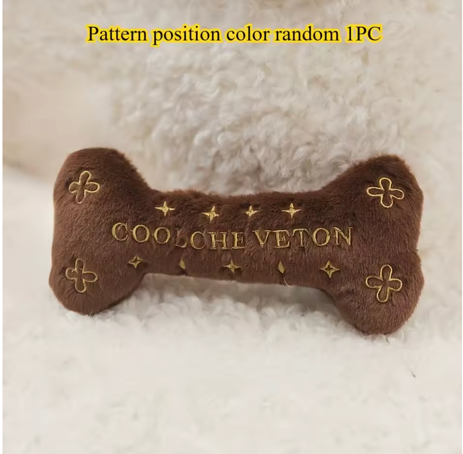 Luxury Plush Bone Squeaky Dog Toy – Interactive Cat & Dog Companion Toy with Embroidered Design