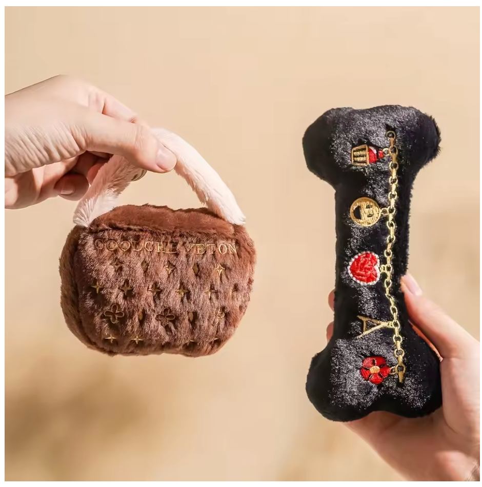 Luxury Plush Bone Squeaky Dog Toy – Interactive Cat & Dog Companion Toy with Embroidered Design