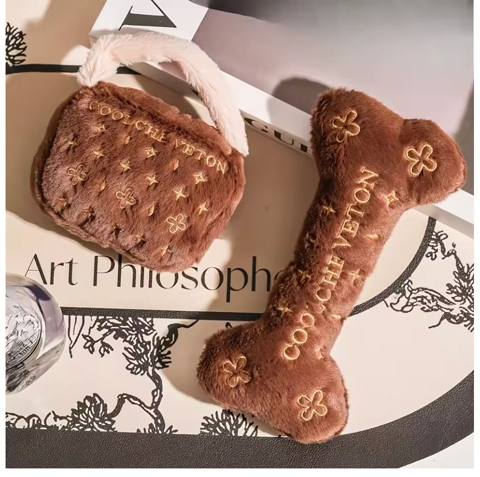 Luxury Plush Bone Squeaky Dog Toy – Interactive Cat & Dog Companion Toy with Embroidered Design