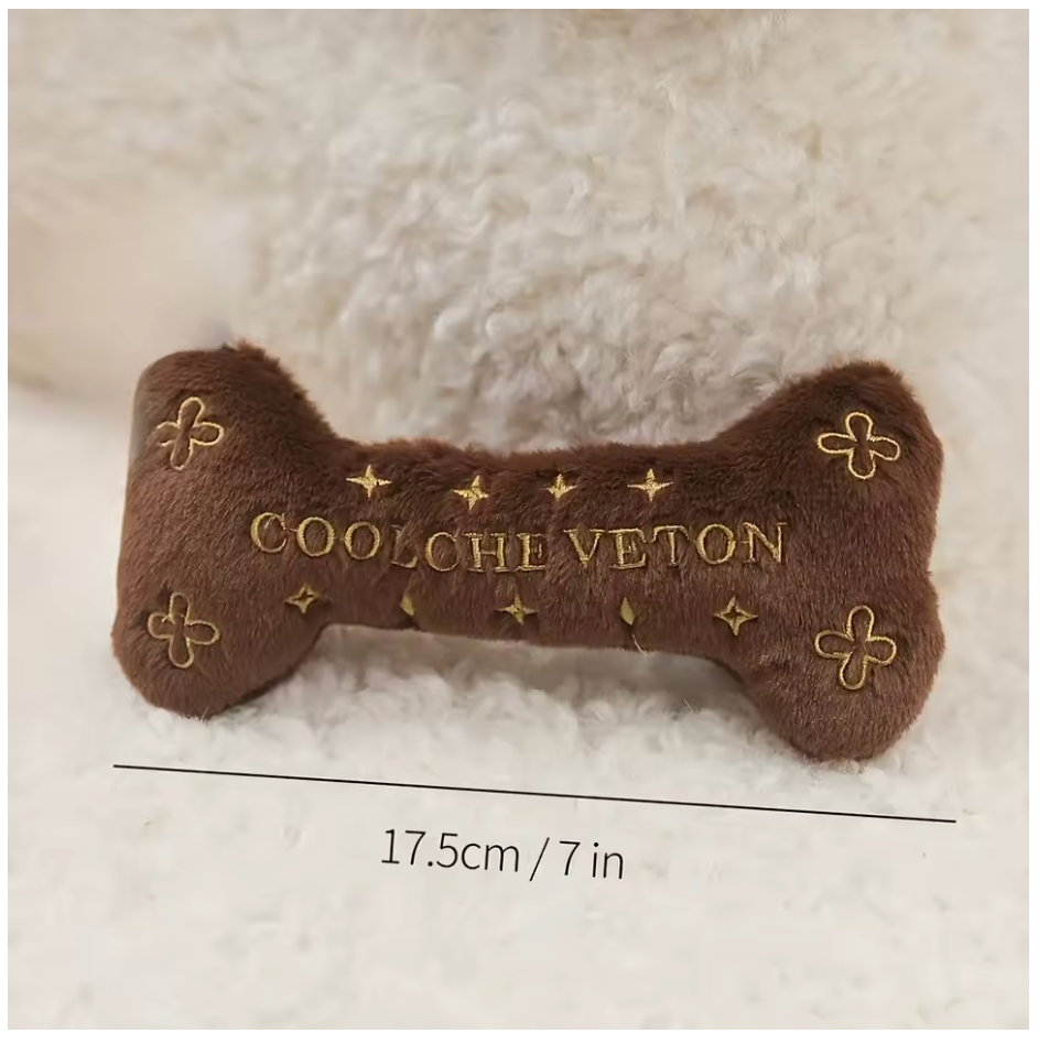 Luxury Plush Bone Squeaky Dog Toy – Interactive Cat & Dog Companion Toy with Embroidered Design