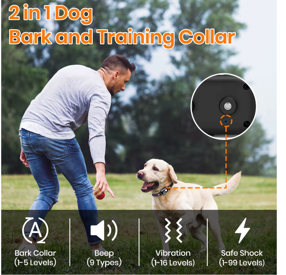 2026 AI Electric Dog Training Collar – 3300ft Range, 2-in-1 Auto, IPX7 Waterproof for 10–120 lbs Dogs