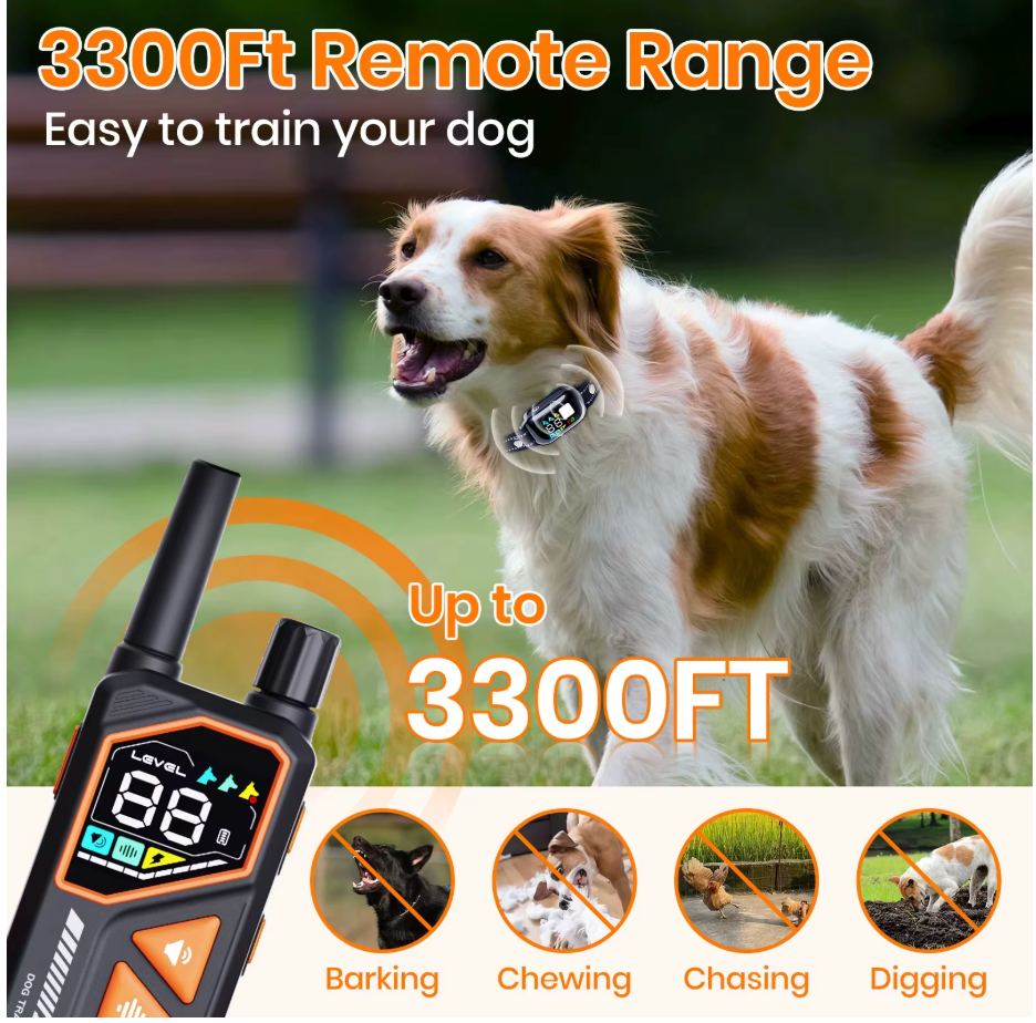 2026 AI Electric Dog Training Collar – 3300ft Range, 2-in-1 Auto, IPX7 Waterproof for 10–120 lbs Dogs