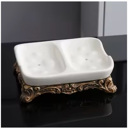 European Vintage Ceramic Double Soap Dish with Drainage – Elegant Bathroom Organizer