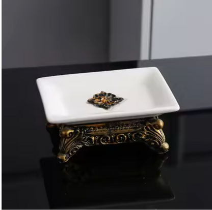 European Vintage Ceramic Double Soap Dish with Drainage – Elegant Bathroom Organizer