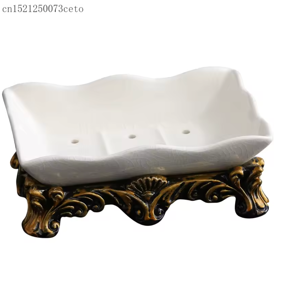 European Vintage Ceramic Double Soap Dish with Drainage – Elegant Bathroom Organizer
