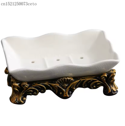 European Vintage Ceramic Double Soap Dish with Drainage – Elegant Bathroom Organizer