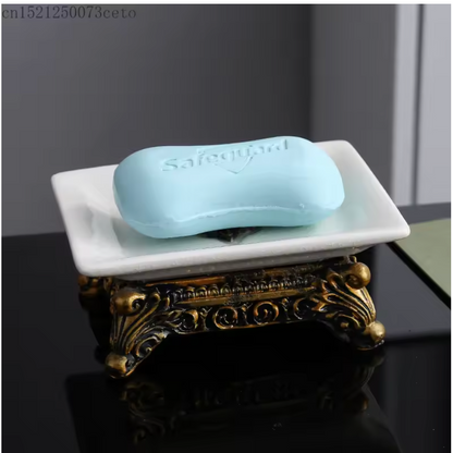 European Vintage Ceramic Double Soap Dish with Drainage – Elegant Bathroom Organizer