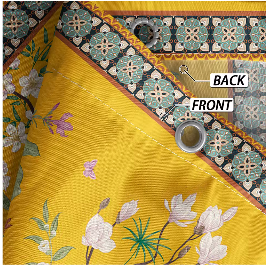 Retro Yellow Floral Waterproof Shower Curtain – 180 × 180 cm Mildew-Resistant Bathroom Décor