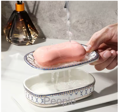 Luxury Irregular Stripe Ceramic Soap Dish with Drainage – Modern Bathroom Organizer