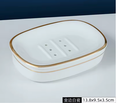 Luxury Irregular Stripe Ceramic Soap Dish with Drainage – Modern Bathroom Organizer