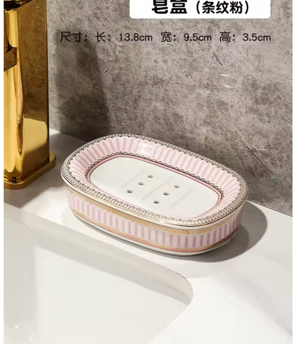 Luxury Irregular Stripe Ceramic Soap Dish with Drainage – Modern Bathroom Organizer