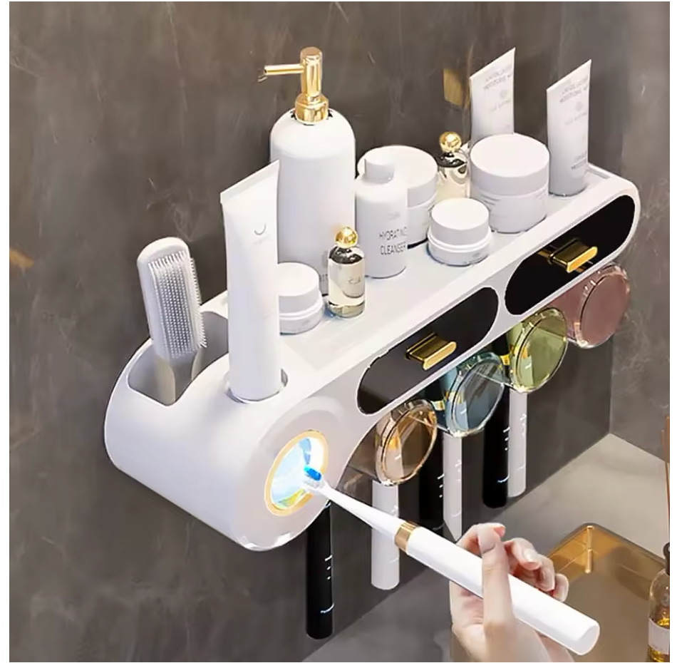 All-in-One Toothbrush Organizer & Toothpaste Dispenser