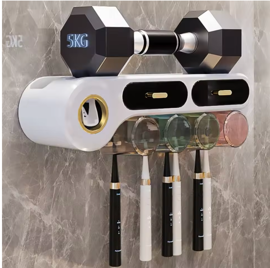 All-in-One Toothbrush Organizer & Toothpaste Dispenser