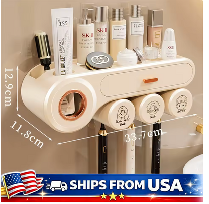 All-in-One Toothbrush Organizer & Toothpaste Dispenser